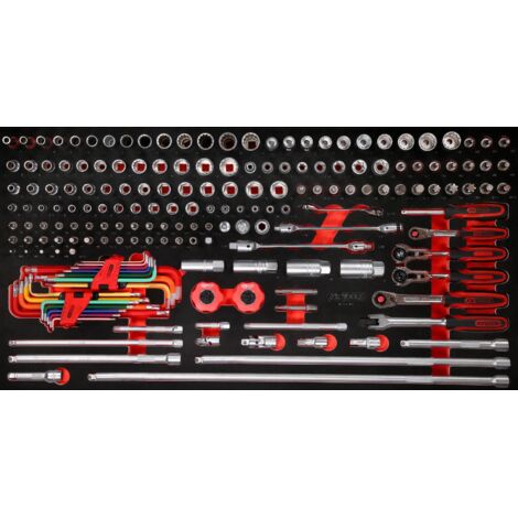 Jeu de clés à douille 1/4&apos&apos+ 3/8" dans insert en mousse, 183 pcs (1/2)