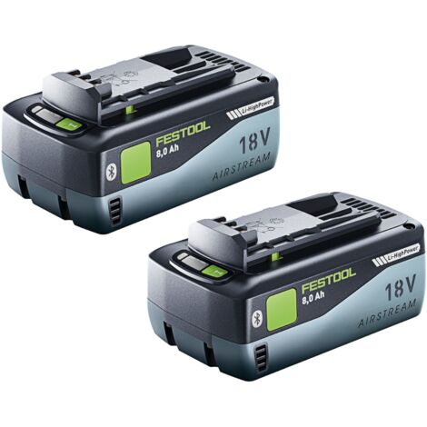 Festool – Batterie 18V 8,0Ah – Pack de 2 batteries HighPower BP 18 Li 8,0 HP-ASI – Recharge rapide 30 min – Technologie Airstream et Bluetooth