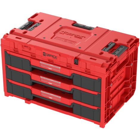 Qbrick – Boîte à outils 3 tiroirs 27L – Dimensions 587 x 380 x 340 mm – Couvercle Vario – Verrou en acier pour cadenas – Matériau RED ULTRA HD - MM 27 L