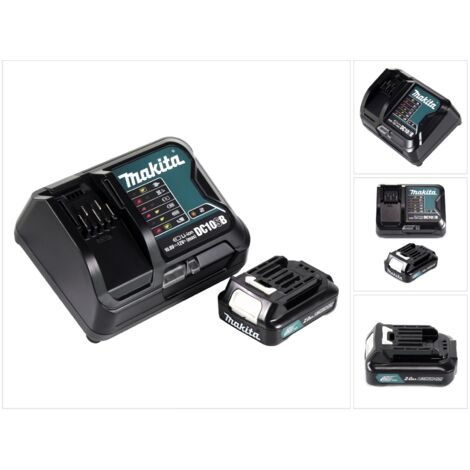 Chargeur rapide 12V avec 1 batterie Li-Ion 2,0Ah – Système de refroidissement intégré – Pour batteries Makita 10,8V à 12V (1/5)
