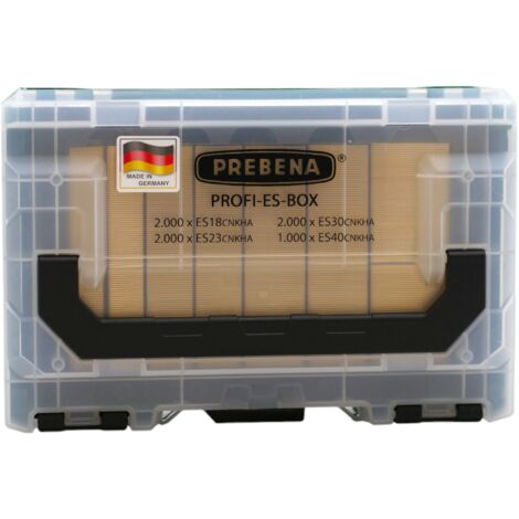 Prebena PROFI-ES-BOX Agrafes type E 26 / 32 / 40 mm 7000 pcs. en acier zingué résiné (1/4)