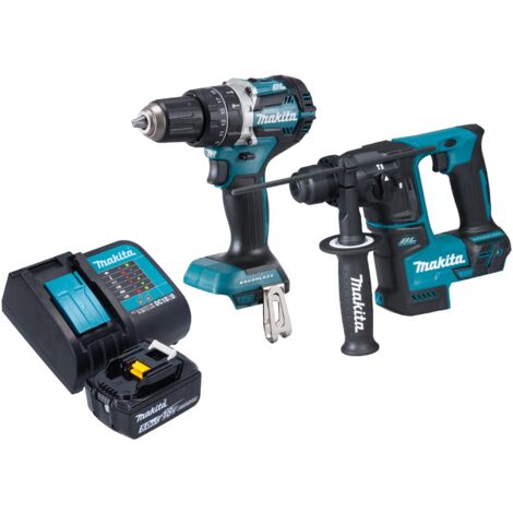 Makita DLX 2278 ST1 Kit combiné batterie + Perceuse-visseuse à percussion 54 Nm DHP 484 + Marteau perforateur 1,2 J DHR 171 + 1x batterie 5,0 Ah + chargeur (1/4)
