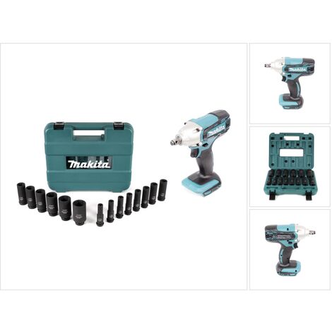Makita – Boulonneuse à chocs sans fil 18V – Couple max 190Nm – Moteur à courant continu 4 pôles – Éclairage LED – Jeu de 14 douilles inclus