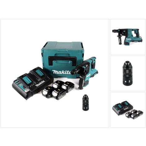 Makita DHR 281 PM4J Brushless Perforateur-burineur sans fil 28 mm 2 x 18 V pour SDS-PLUS + Mandrin auto-serrant interchangeable + Coffret MakPac + 4 x Batteries 4,0 Ah + Chargeur (1/5)
