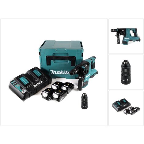 Makita DHR 281 PT4J Brushless Perforateur-burineur sans fil 28 mm 2 x 18 V pour SDS-PLUS + Mandrin auto-serrant interchangeable + Coffret MakPac + 4 x Batteries 5,0 Ah + Chargeur (1/5)