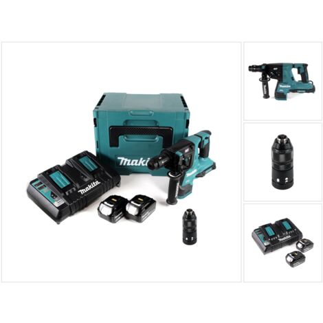 Makita DHR 281 PGJ Brushless Perforateur-burineur sans fil 28 mm 2 x 18 V pour SDS-PLUS + Mandrin auto-serrant interchangeable + Coffret MakPac + 2 x Batteries 6,0 Ah + Chargeur double (1/5)