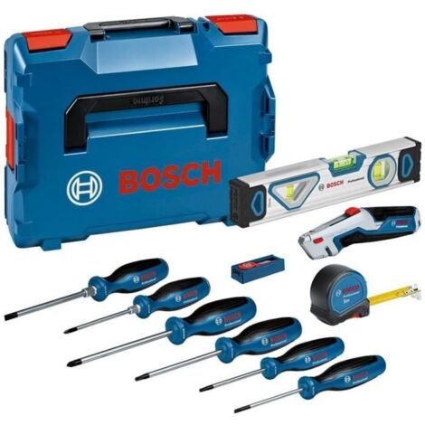 Bosch – Coffret multi-outils 19 pièces – Tournevis, mètre ruban, niveau à bulle, cutter – Acier chrome-vanadium, aluminium – L-BOXX de rangement (1/10)