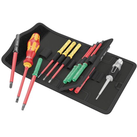 Wera – Tournevis cruciforme VDE 16 pièces – Lames interchangeables pour électricien – Testé à 10 000 V – Étui de ceinture robuste