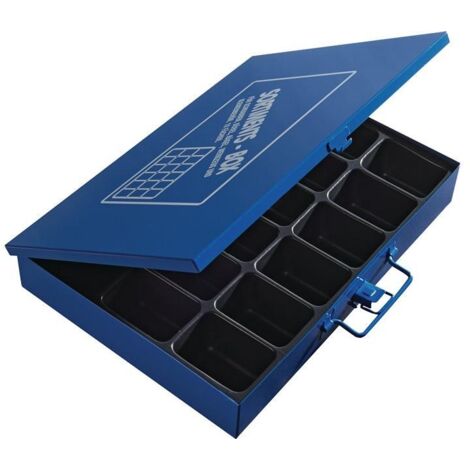 Bac de rangement en tôle d'acier 330 x 240 x 50 mm – Poignée avec languette de fermeture – Insert en plastique pour petites pièces