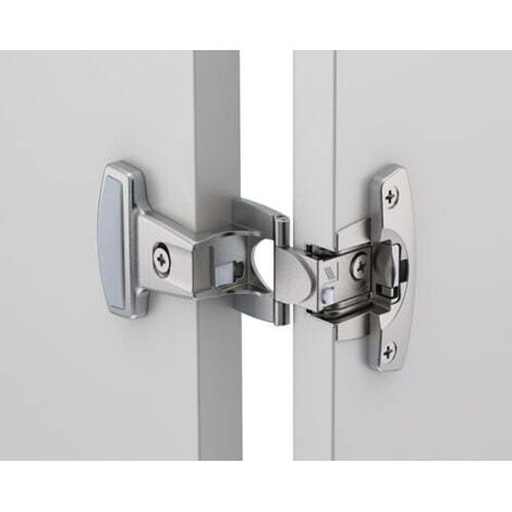 Hettich – Charnière pour meuble en applique nickelée – Réglage hauteur +2/-2mm – Angle d'ouverture 270° – Montage rapide par clipsage – 45045