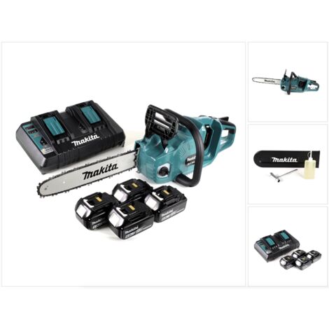 Makita DUC 355 PG4 Tronçonneuse à chaîne sans fil 36V ( 2x18V ) Brushless 35 cm + 4x 6,0 Ah batterie + chargeur double (1/5)