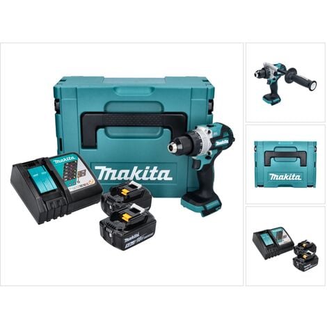Makita DHP 486 RTJ Perceuse-visseuse à percussion sans fil 18 V 130 Nm Brushless + 2x Batteries 5.0 Ah + Chargeur + Coffret Makpac