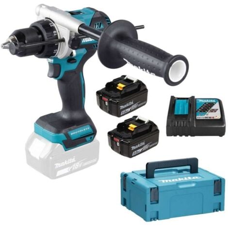 Makita DHP 486 RTJ Perceuse-visseuse à percussion sans fil 18 V 130 Nm Brushless + 2x Batteries 5.0 Ah + Chargeur + Coffret Makpac
