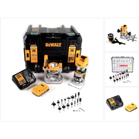 Fraiseuse combinée sans fil DeWalt DCW 604 D1 18 V 55 mm + 1 batterie 2,0 Ah + 1 chargeur rapide + jeu de 18 fraises Bosch dans un coffret TSTAK (1/5)