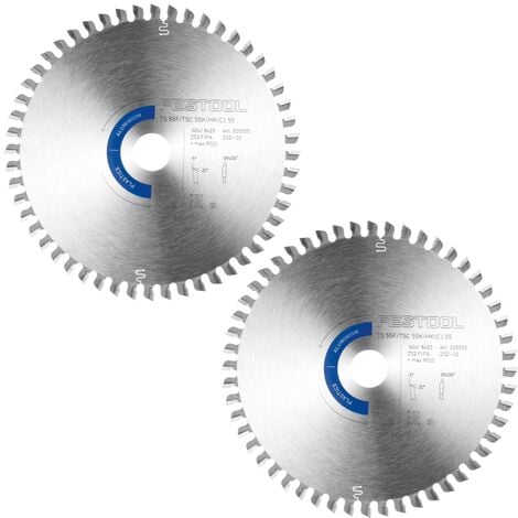 Festool HW Lame de scie circulaire Aluminium / Plastics 160 x 1,8 x 20 mm F/FA52 - pour scies plongeantes TS 55 F, TSC 55 K & scies circulaires portatives HK 55, HKC 55 - 2 pcs.(2x 205555)