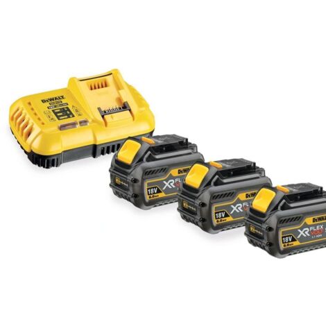 Dewalt – Chargeur 8A 18/54V avec 3 batteries 6.0Ah – Refroidissement par ventilateur – Compatible XR FLEXVOLT – DCB118T3