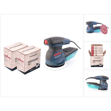 Bosch Professional – Ponceuse excentrique 250W 125mm – Vitesse 7500-12000 min-1 – Fixation Velcro – Pour ponçage bois dur et laque – Set 2x Toolbrothers TURTLE - GEX 125-1 AE (1/5)