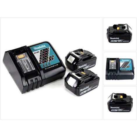Makita Kit Power Set avec 2x Batteries BL 1860 B 6,0 Ah 18 V + Chargeur rapide DC 18 RC