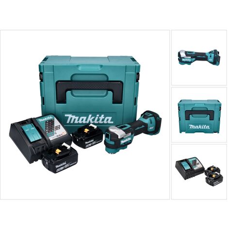 Makita DTM 52 RGJ Outil multifonction Découpeur-ponceur sans fil Brushless Starlock Max 18 V + 2x Batteries 6,0Ah + Chargeur + Coffret Makpac (1/6)