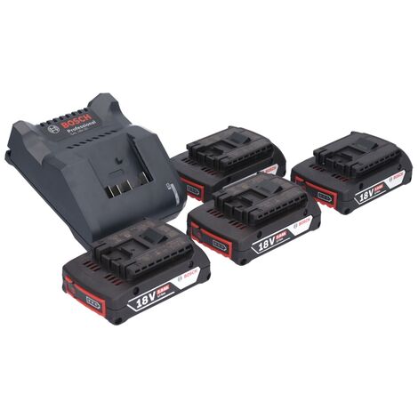 Bosch GAL 18V-20 Chargeur 10,8 - 18V - 2A + 4x Batteries GBA 18V - 2,0Ah (1600Z00036) (2607226281)