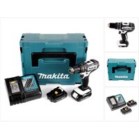 Makita DHP 482 W - 18 V Li-Ion Perceuse visseuse à percussion sans fil avec boîtier Makpac + 2x BL1820 2,0Ah Batteries + DC 18 RC Chargeur rapide