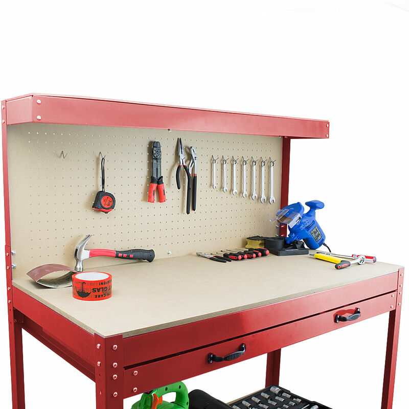 Werkbank mit Schublade und Lochwand Arbeitstisch Werktisch Werkstatt Metall 