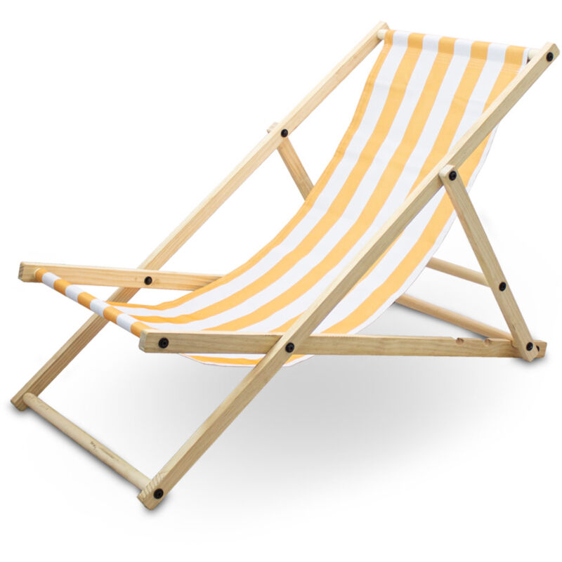 Liegestuhl Sonnenliege Gartenliege Holzliege Strandliegestuhl Campingstuhl  Holz Klappbar (Gelb/Weiß Gestreift) | Sessel-Erhöhungen