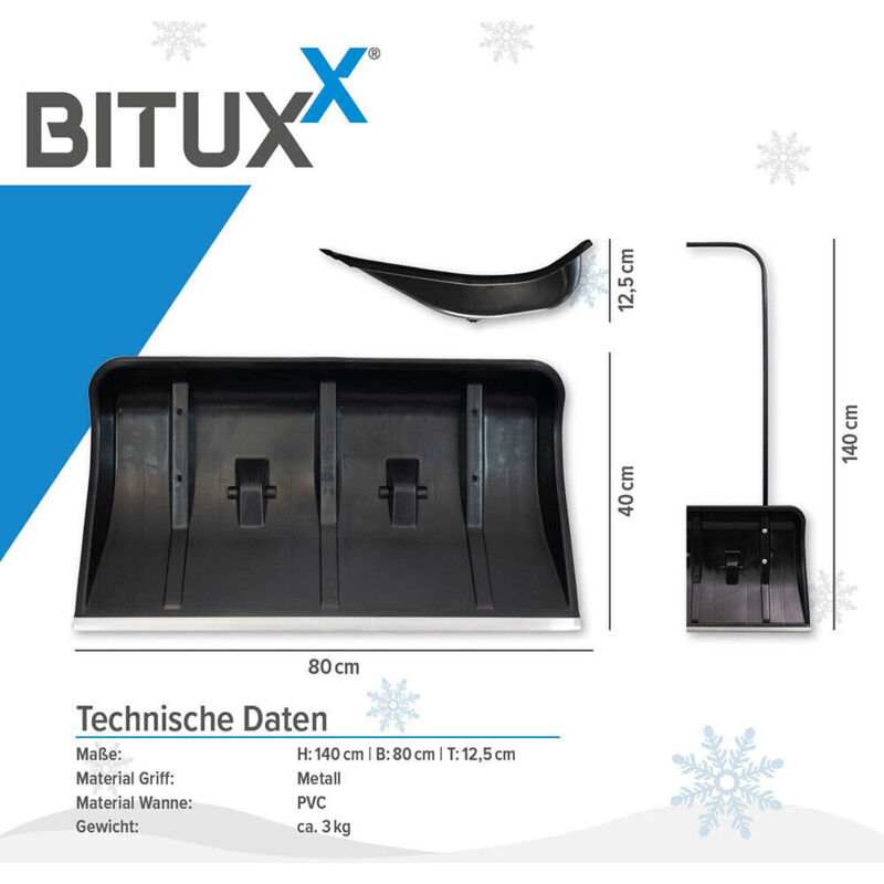 Bituxx Schneeschieber 80cm Schneeschaufel Schneewanne Schneeschild extra  Breit mit Bügelgriff und Räder (1 Stück)