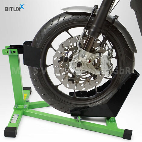 Bituxx Motorradwippe Motorrad Radwippe Montageständer vorne Motorradständer  Transportständer Vorderrad Grün / Schwarz