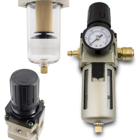 BITUXX® Druckluft Wartungseinheit 1/2 Druckminderer Wasserabscheider Öler Filter 1/2 Zoll 10 Bar für Kompressoren & Druckluftleitungen inklusive Steckkupplung 1/2"