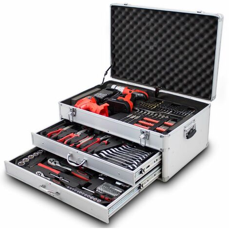 BITUXX Werkzeugkiste Werkzeugkoffer bestückt Werkzeugkasten mit Akkuschrauber 