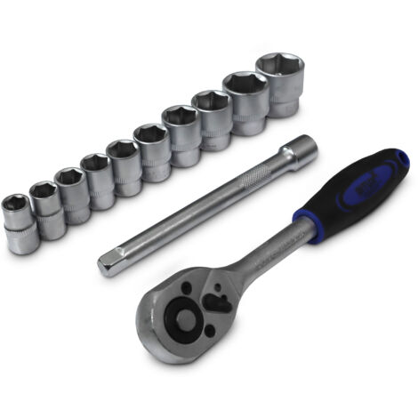 Bituxx 12 Teiliges Nussatz Sechskant mit 200mm Ratsche 3/8" und 150mm Verlängerung Steck Nüsse Stecknuss Werkzeug Set (1/4)