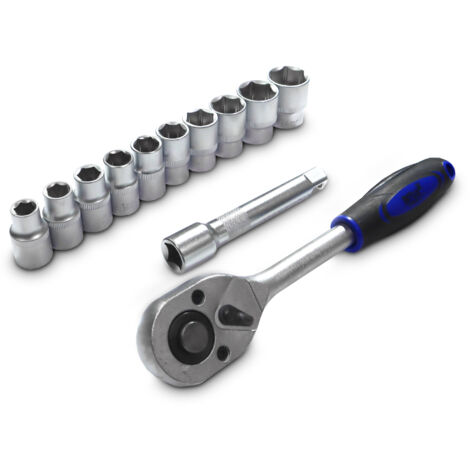 Bituxx 12 Teiliges Nussatz Sechskant mit 250mm Ratsche 1/2" und 125mm Verlängerung Steck Nüsse Stecknuss Werkzeug Set (1/4)