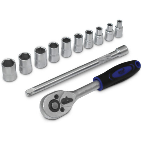 Bituxx 12 Teiliges Nussatz Sechskant mit 150mm Ratsche 1/4" und 150mm Verlängerung Steck Nüsse Stecknuss Werkzeug Set (1/4)
