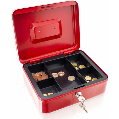 Geldkassette 25 cm groß abschließbar Münz Geld Zählbrett Kasse Safe rot  250mm (mit Münzeinlage)