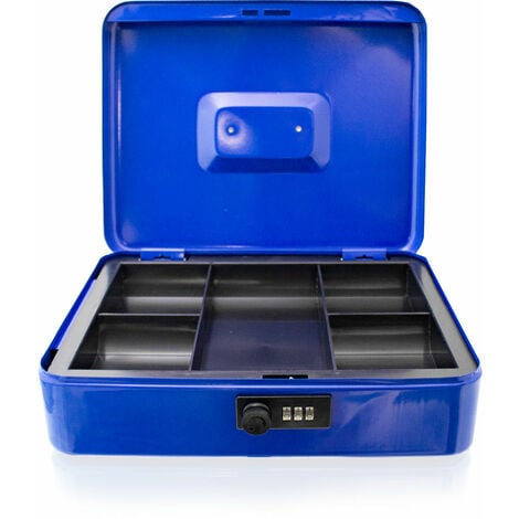 Geldkassette 30 cm groß flach abschließbar Münz Geld Zählbrett Kasse blau  300mm (mit Münzeinlage und Zahlenschloss)