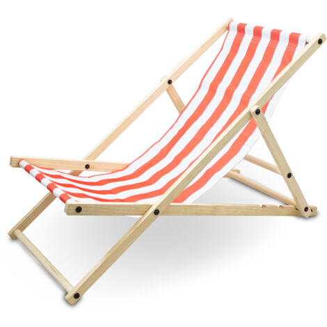 Liegestuhl Sonnenliege Gartenliege Holzliege Strandliegestuhl Campingstuhl Holz Klappbar (Rot/Weiß Gestreift)