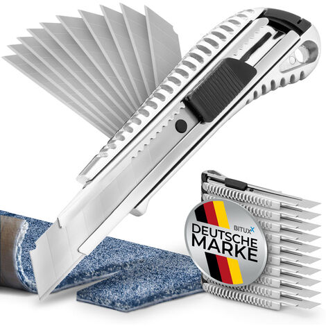 Teppichmesser Aluminium Stahl Kartonmesser 10 Alu Ersatzklingen 10 inklusive 18mm Druckguss Cuttermesser