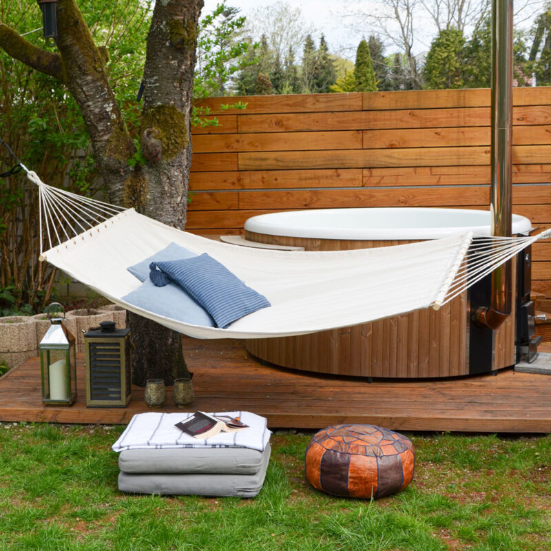 Hamac Familial XXL AMANKA 200x120cm - 2 Places Avec Barres En Bois, 150kg Charge