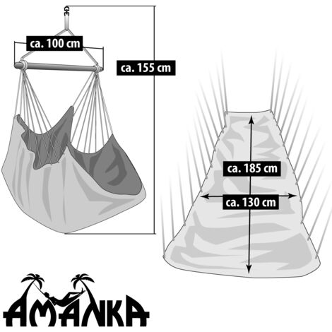 AMANKA XXL Siège Suspendu en Toile de Coton 185x130cm hamac pour s'asseoir Noir136