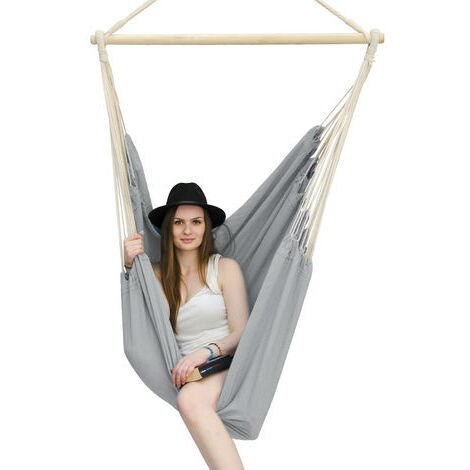 Siège Suspendu XXL Amanka - Hamac D'intérieur/extérieur 185x130cm, Charge 150kg, Gris
