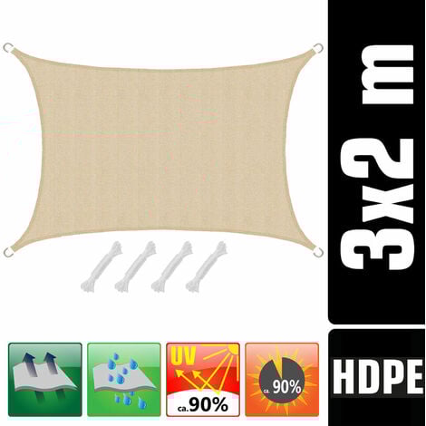 AMANKA Voile d'ombrage en PE-HD toile rectangulaire de jardin 2x3m pour faire ombre couverture respirant perméable Crème