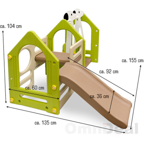 LittleTom Portique pour Petits Enfants 1-4 ans incl Balançoire Toboggan Parois d'Escalade Maison de Jeu avec 3 agrès Beige Vert Marron