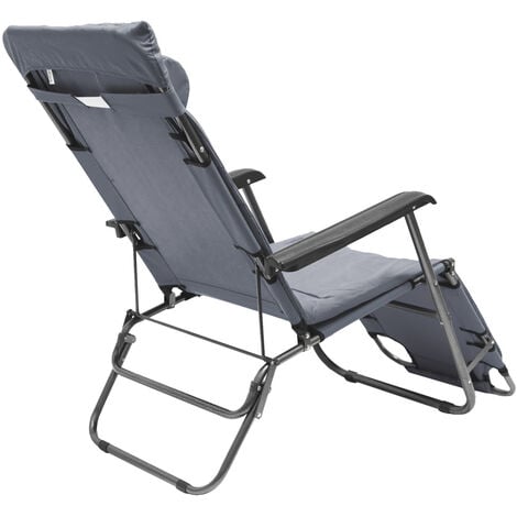 Chaise Longue inclinable et pliante  Transat de Jardin avec appui-tête réglable + rembourrage 178 cm amovible + repose-jambes + dossier inclinables  Gris