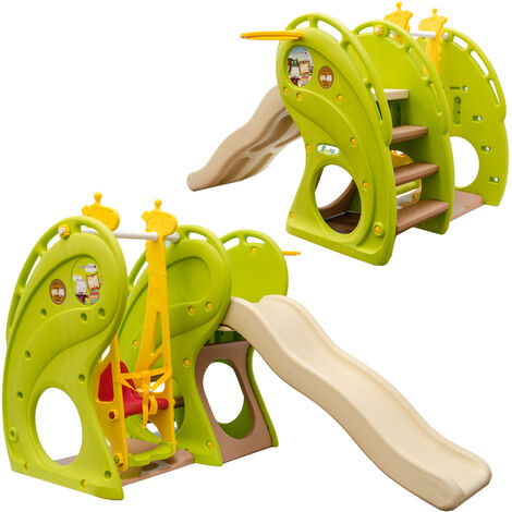LittleTom Toboggan et Balançoire pour petits enfants 180x110x120cm maison de jeux en plastique vert-marron-beige - grün