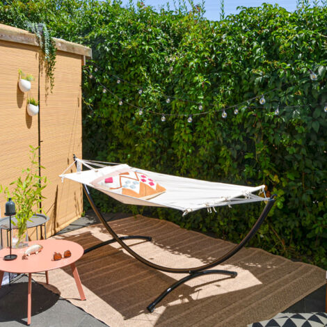 Hamac D'Extérieur Avec Barre En Bois - 190x80 Cm Jusqu'à 100kg - Toile Coton Marron - Pour Jardin Et Voyage