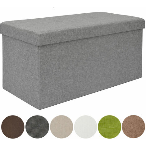 DuneDesign Banc de Rangement 76x38x38cm coffre pliant 80L rembourré Gris Clair (1/5)