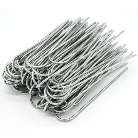 AMANKA Set 100 Piquets en acier galvanisé Ø3,2mm 150x30mm ancrage au sol pour bâches filets de jardinage en U Arrondi (1/5)