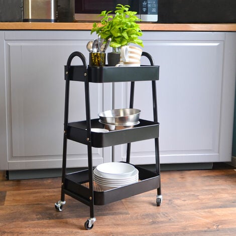 Chariot Rangement - 42x30x77 Desserte à Roulettes - 3 Niveaux Étagère Cuisine