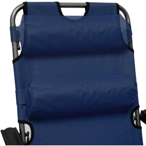 Chaise Longue inclinable et pliante Transat de Jardin 153 cm + appuie-tête amovible + repose-jambes et dossier inclinables  Bleu Foncé